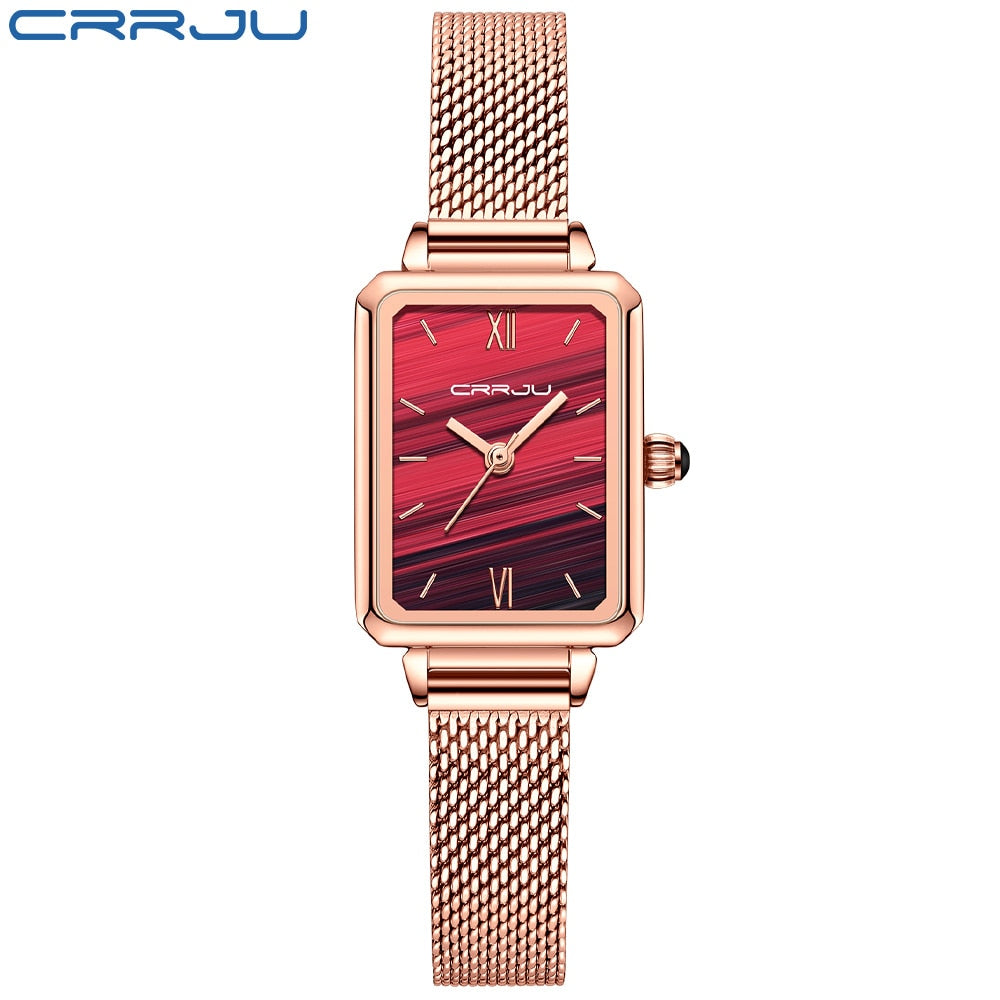 Ladies Green Square Watch Analog Quartz Stainless Steel Mesh Leather Band Casual Fashion Ladies Wrist Watches 3ATM Waterproof