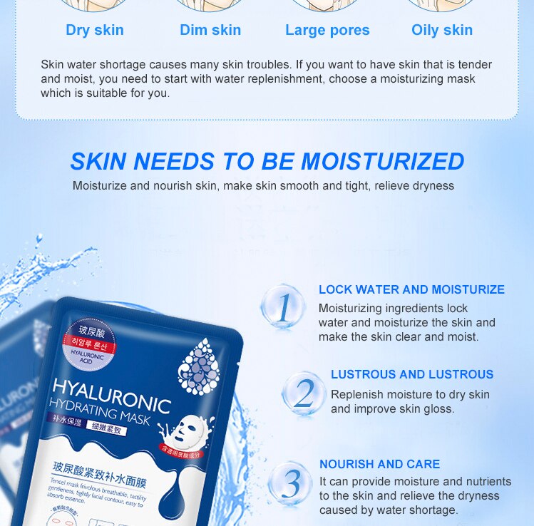 Hyaluronic Acid Moisturizing Facial Mask Hydration Skin Care Anti-Aging / Buy 3 get 1 FREE / Enter Code R4KSG1215B5M / FREE Shipping
