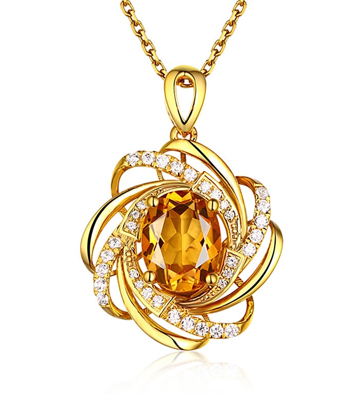 Women's  Topaz Pendant - elegant necklace  Real 18K Gold 2 Carats / FREE Shipping