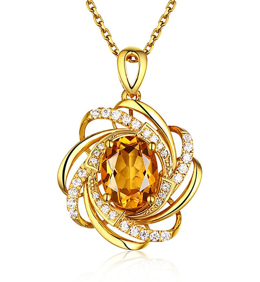 Women's  Topaz Pendant - elegant necklace  Real 18K Gold 2 Carats / FREE Shipping