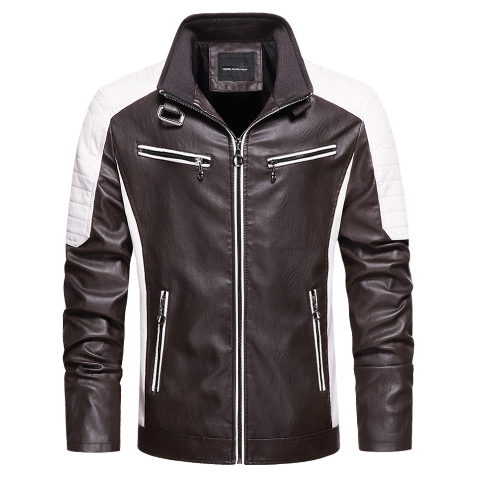 Men's New Motor Biker Fashion Leather Jacket comfortable and warm / FREE Shipping - tracking available