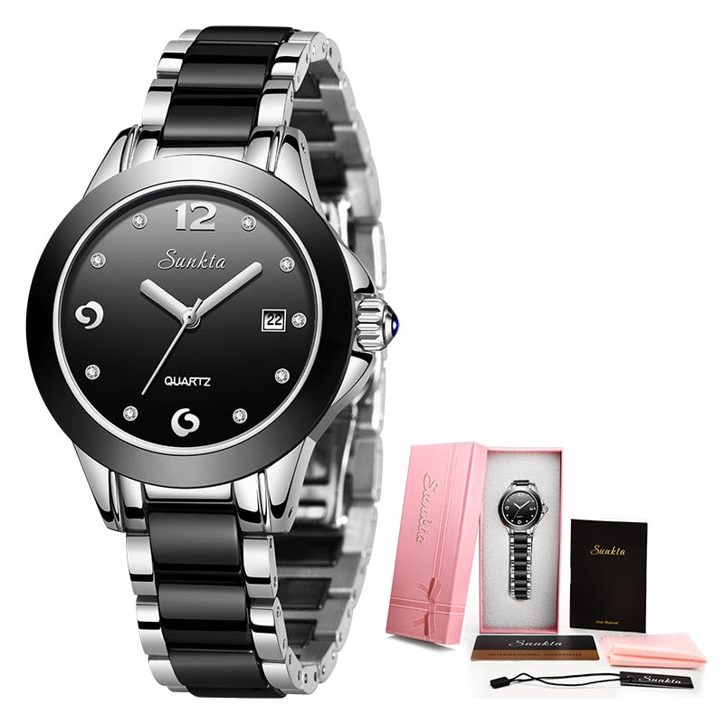 SUNKTA beautiful elegant  Top Brand Watches  for Women / Waterproof / Diamonds /  Quartz Clock