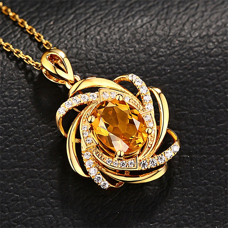 Women's  Topaz Pendant - elegant necklace  Real 18K Gold 2 Carats / FREE Shipping