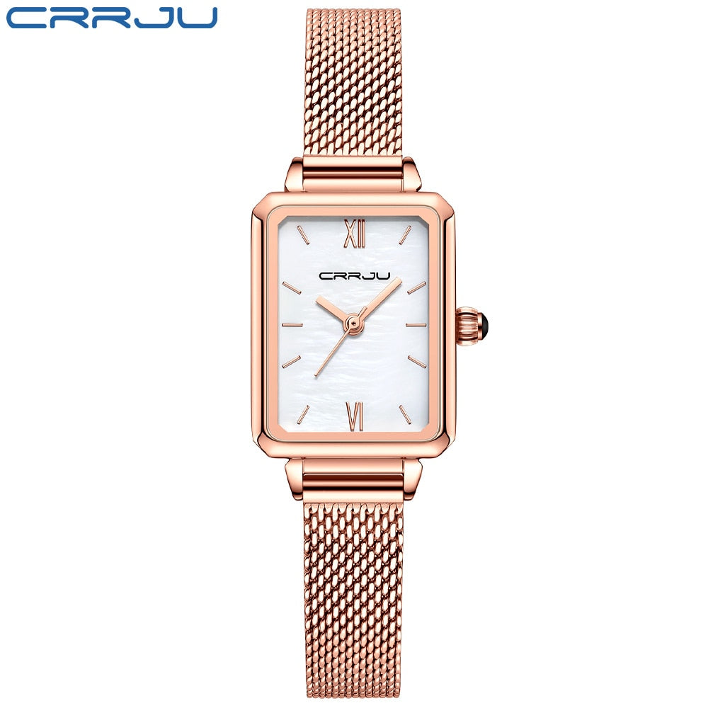Ladies Green Square Watch Analog Quartz Stainless Steel Mesh Leather Band Casual Fashion Ladies Wrist Watches 3ATM Waterproof