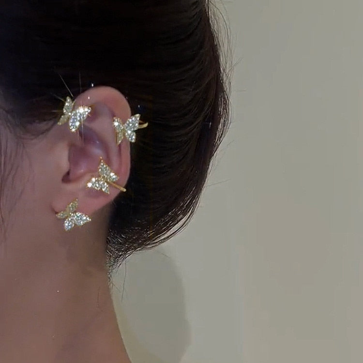 Earrings Gold Silver Color Metal Butterfly Ear Clips ZIRCON / Free Shipping