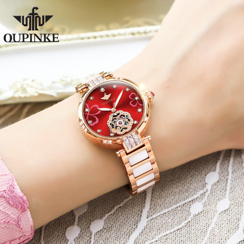 Swiss OUPINKE beautiful / elegant  Top Luxury Brand Watch for Women Waterproof Gift Box