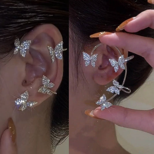Earrings Gold Silver Color Metal Butterfly Ear Clips ZIRCON / Free Shipping