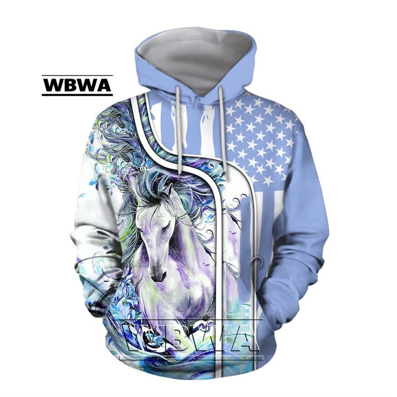 Ladies / Men hoodie beautiful  3D  animal Prints  / horse Men/ pullover streetwear / FREE shipping