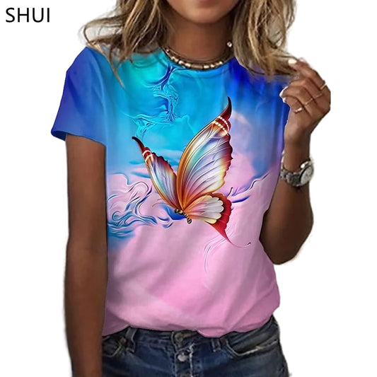 Ladies Beautiful Butterfly print designs casual  blouse t-shirt  top / FREE Shipping