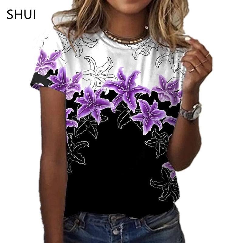 Ladies beautiful floral 3d design prints casual blouse  t-shirt top / FREE Shipping