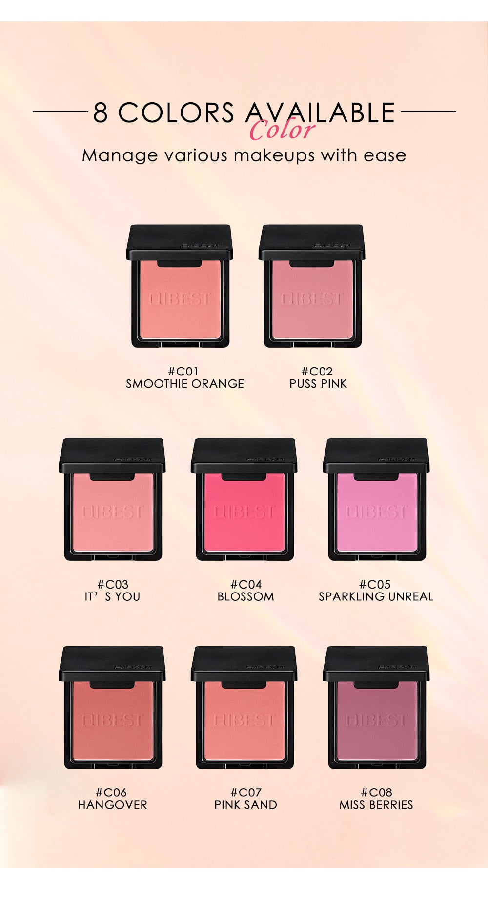 QIBEST Blush 8 Colors Face Cosmetic Shadow Blush Palette / FREE Shipping