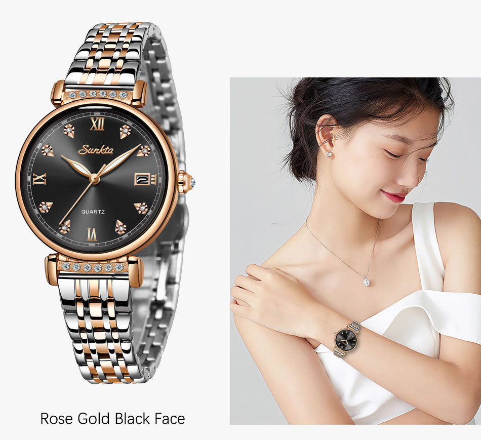 SUNKTA beautiful elegant  New Rose Gold watches for Women - Quartz  / FREE Shipping