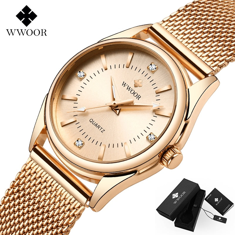 WWOOR Small Luxury Top Brand Ladies wrist watch / Silver Stainless Steel Diamonds, enter Discount Code S0BZVDKASTKZ Buy 1 get 1 FREE / FREE Shipping