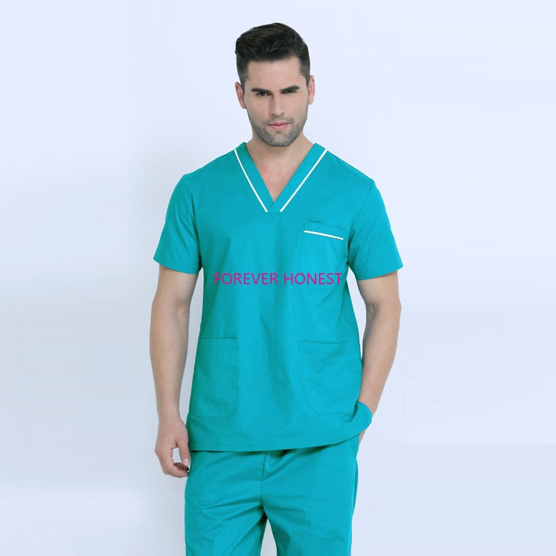 Plug Size Medical Suit for Men Short Sleeve Nursing Scrubs Cotton Veterinary Workwear Doctor Coveralls Surgical Pants Dentistry
