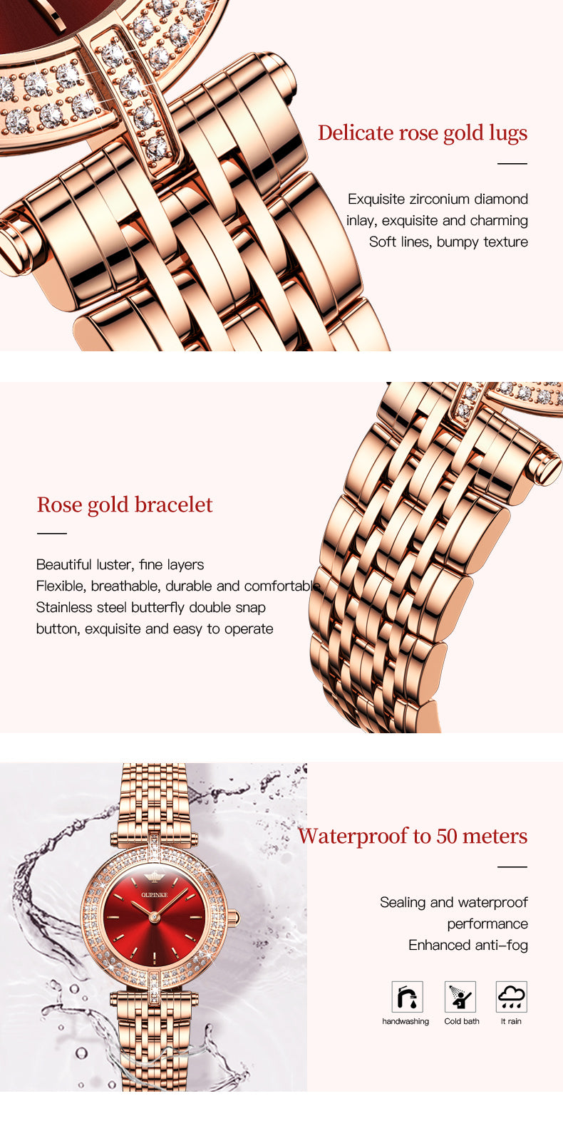 Swiss OUPINKE  beautiful/elegant Top Swiss Sapphire Mirror Alloy  Quartz Ladies Wrist watch