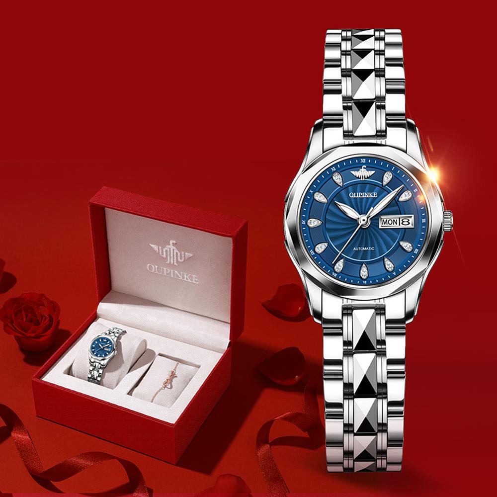 Swiss OUPINKE Top Brand beautiful/elegant Ladies Wristwatch  Waterproof Watches Sapphire Mirror Tungsten Steel Watchstrap