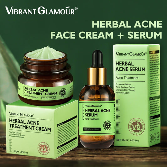 VIBRANT GLAMOUR Herbal Facial Skin Care 2PCS/Set Face Cream Serum Acne Treatment / FREE Shipping