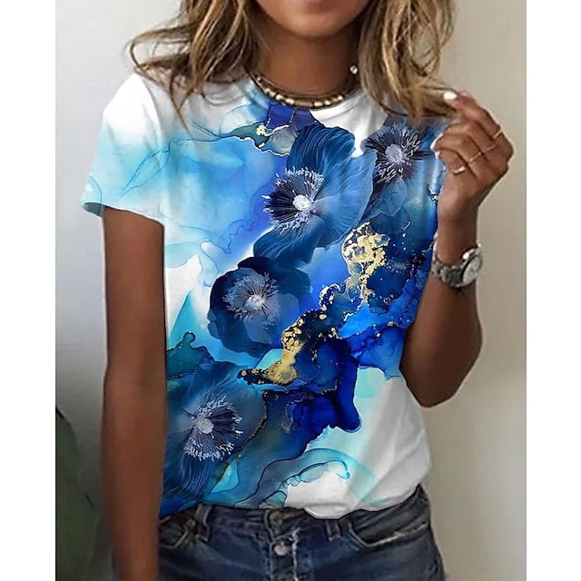 Ladies beautiful 3d floral print designs casual blouse t-shirt tops  / FREE Shipping