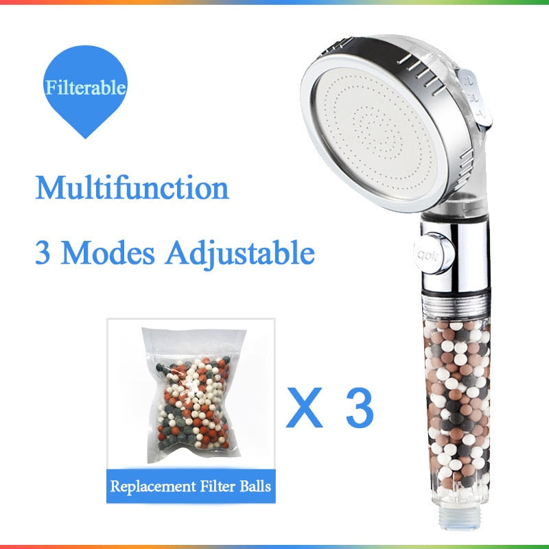 Shower head with fIlitration/stop button 3 Modes and Filter balls / Buy 4 get 1 FREE / Enter Code 0HMG0MQAHKKV / Free Shipping