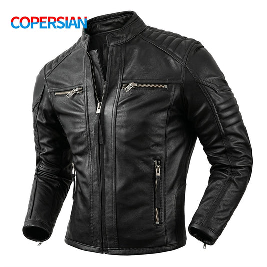 Men's Motorcycle Causal Vintage Leather Jacket comfortable  - Cowhide Leather  / FREE Shipping - tracking available