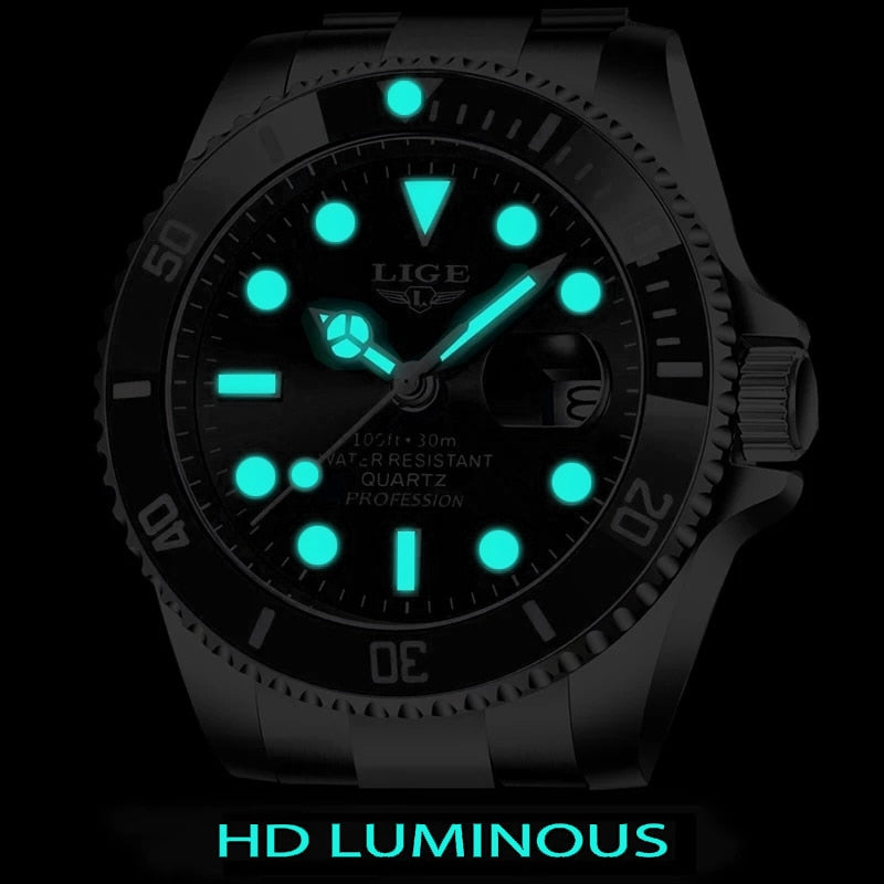 LIGE Top Brand Luxury Fashion Diver Watches for Men /  30ATM Waterproof / FREE Shipping