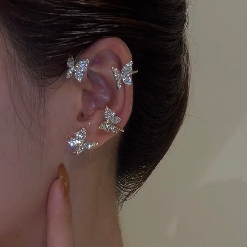 Earrings Gold Silver Color Metal Butterfly Ear Clips ZIRCON / Free Shipping