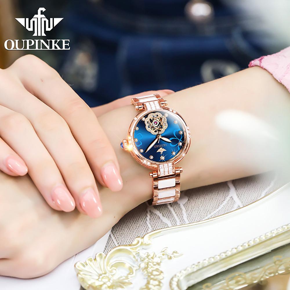 Swiss OUPINKE beautiful / elegant Watch for Women  Fashion Ceramic Strap Sapphire mirror Wrist Watch