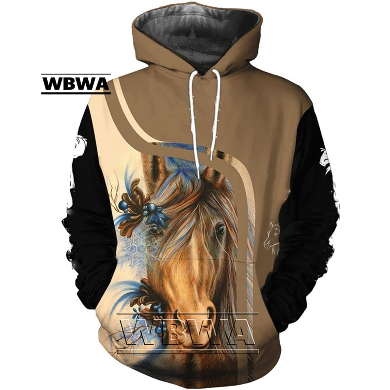 Ladies / Men hoodie beautiful  3D  animal Prints  / horse Men/ pullover streetwear / FREE shipping