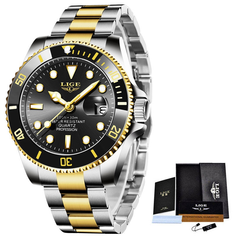 LIGE Top Brand Luxury Fashion Diver Watches for Men /  30ATM Waterproof / FREE Shipping