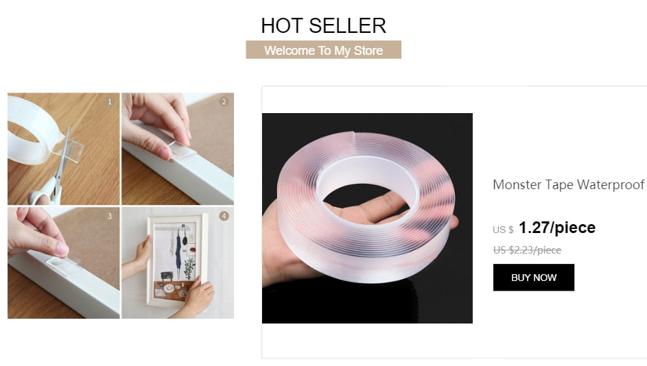 Monster NANO Tape 2 side strong adhesive Waterproof / Buy 25 rolls get 10 FREE / Enter Code ENKGD5PY6218 / Free Shipping