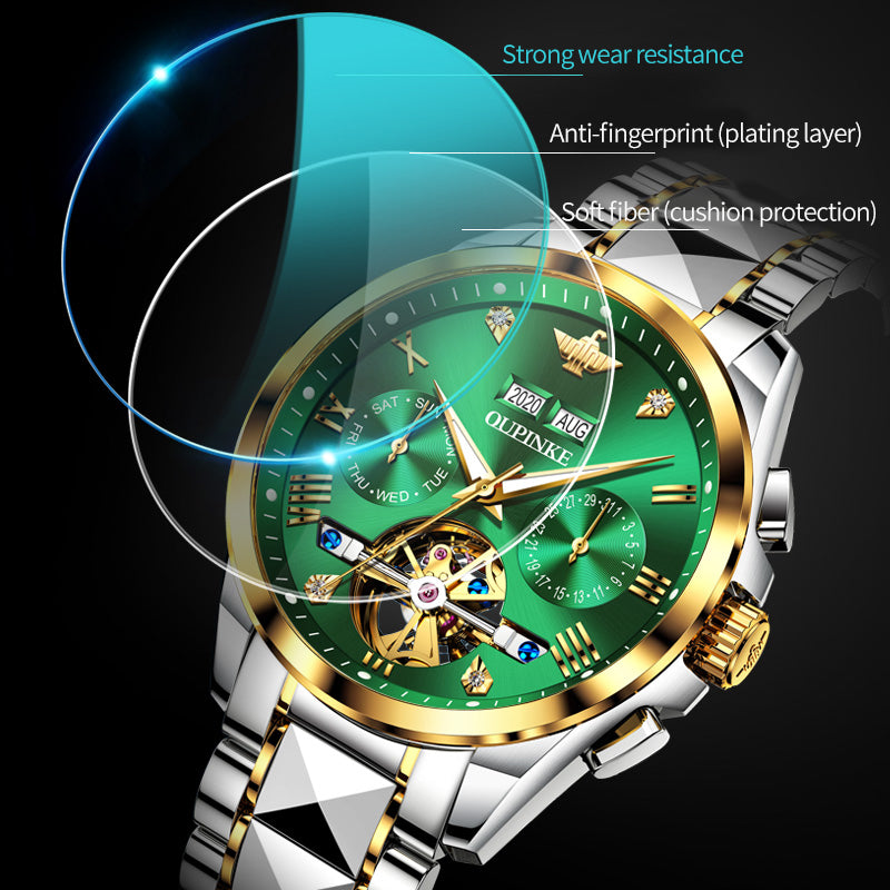 Swiss OUPINKE Top Brand  Luxury  business Men's Wrist  Watch  Stainless Steel Waterproof