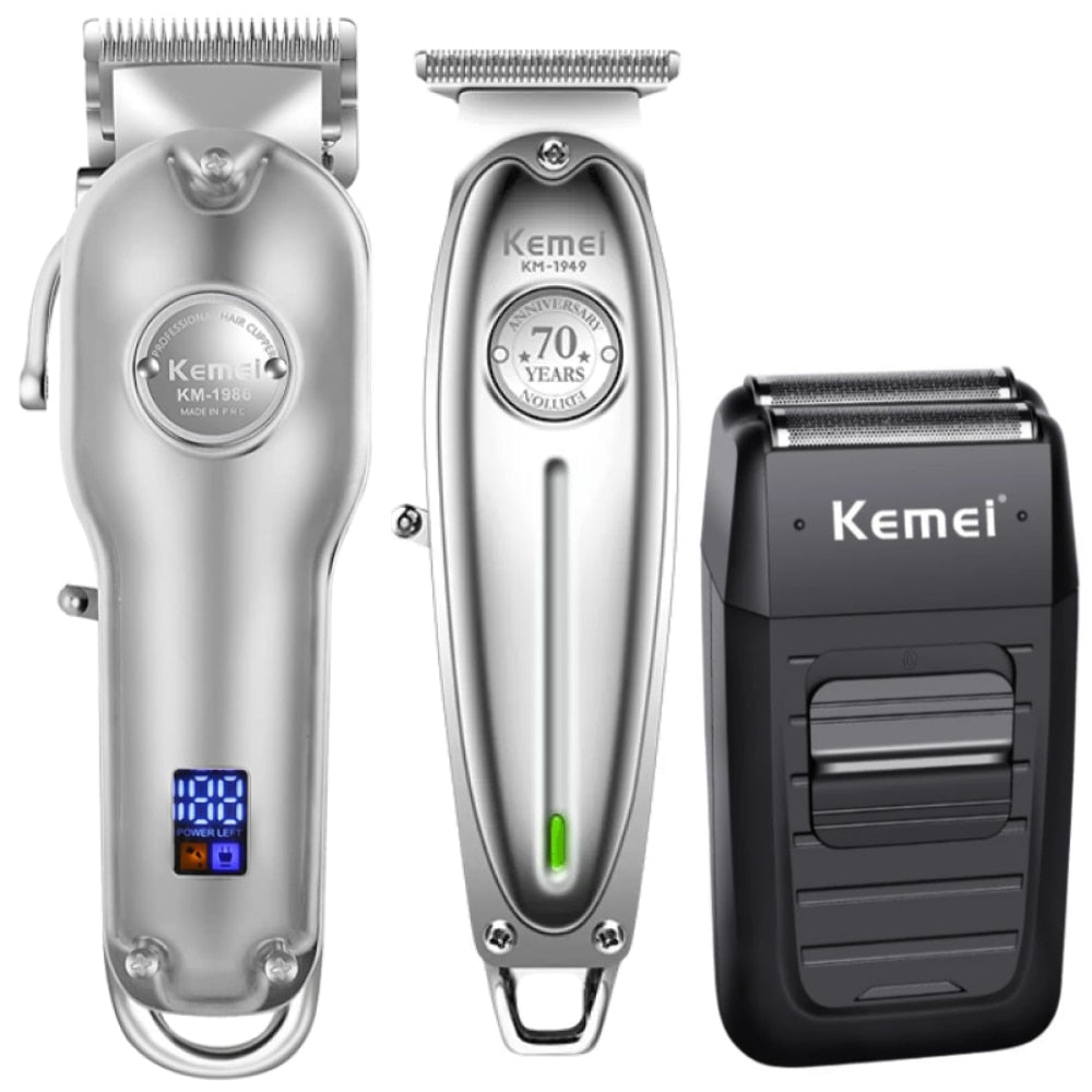 Kemei Professional  Mombo Kit  KM-1986, KM-1949, KM-1102  3-piece Combo set USB Charger / Trimmer, Cutter, electric shaver for men /  FREE Shipping