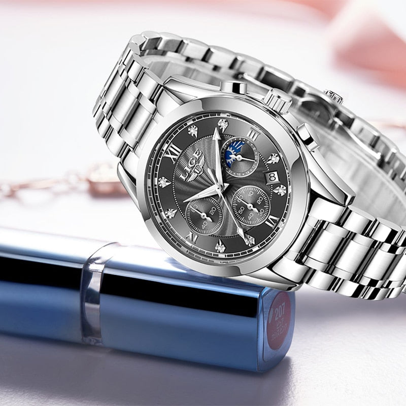 LIGE beautiful elegant  Ladies Watch / Waterproof/  Rose Gold Steel Strap / Top Brand Bracelet