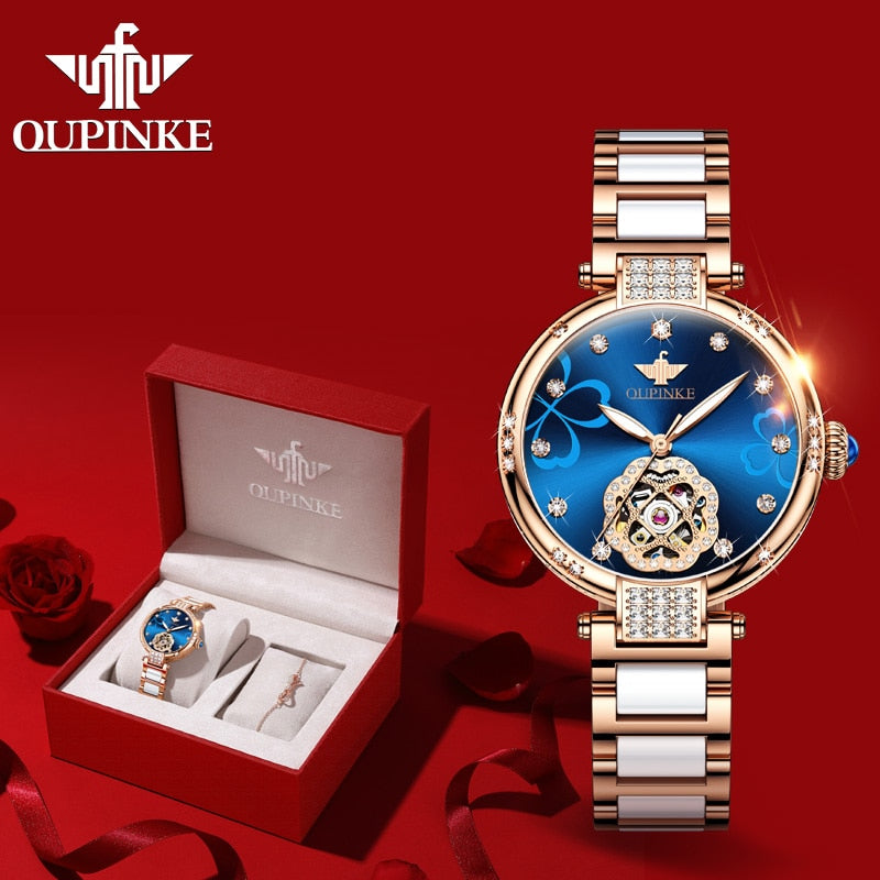 Swiss OUPINKE beautiful / elegant  Top Luxury Brand Watch for Women Waterproof Gift Box