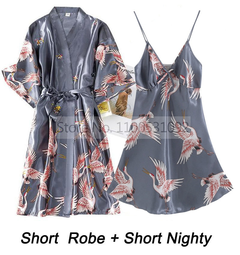 Ladies 2 piece Robe Set Bride Wedding Robe Gown Lace Sexy /  Kimono Bathrobe  / FREE Shipping