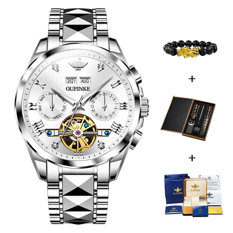 Swiss OUPINKE Top Brand  Luxury  business Men's Wrist  Watch  Stainless Steel Waterproof