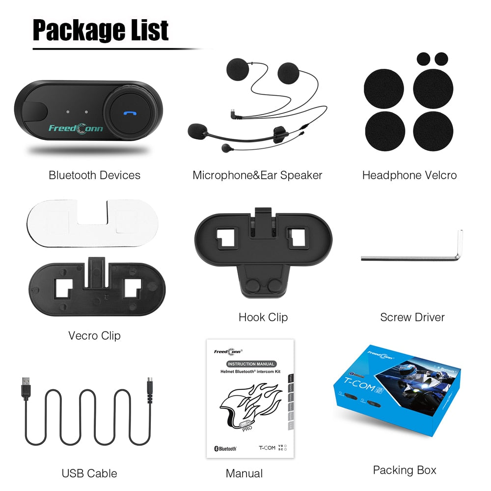 FreedConn Bluetooth Motorcycle Intercom Helmet Headset Headphone FM Music/ FREE Shipping