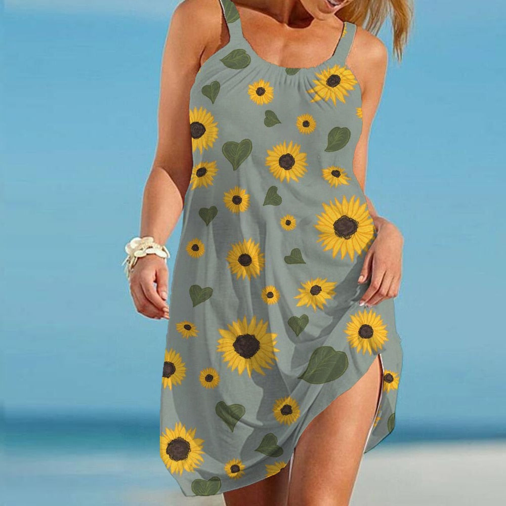 Ladies Beach Dress Loose Seaside Sky Flower 3D beautiful Print designs /enter Discount Code RX9XS1N8SZTS  BUY  5 get 1 FREE /   FREE Shipping