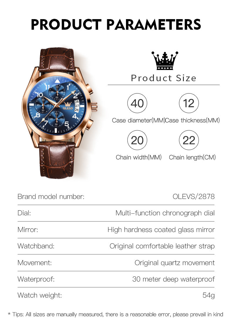 OLEVS Luxury Men's Watche,/  Waterproof /  Luminous Quartz /