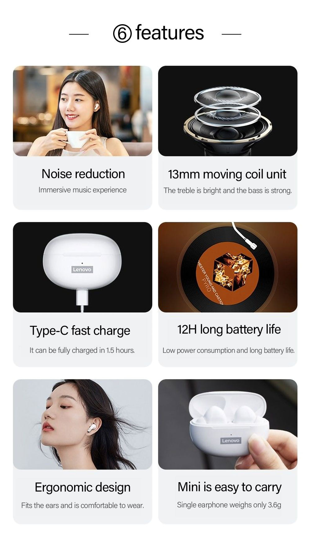 Lenovo LP5 TWS Bluetooth Earphone 9D Stereo HiFi Sports Wireless Earbuds for iPhone 13 Xiaomi / FREE Shipping