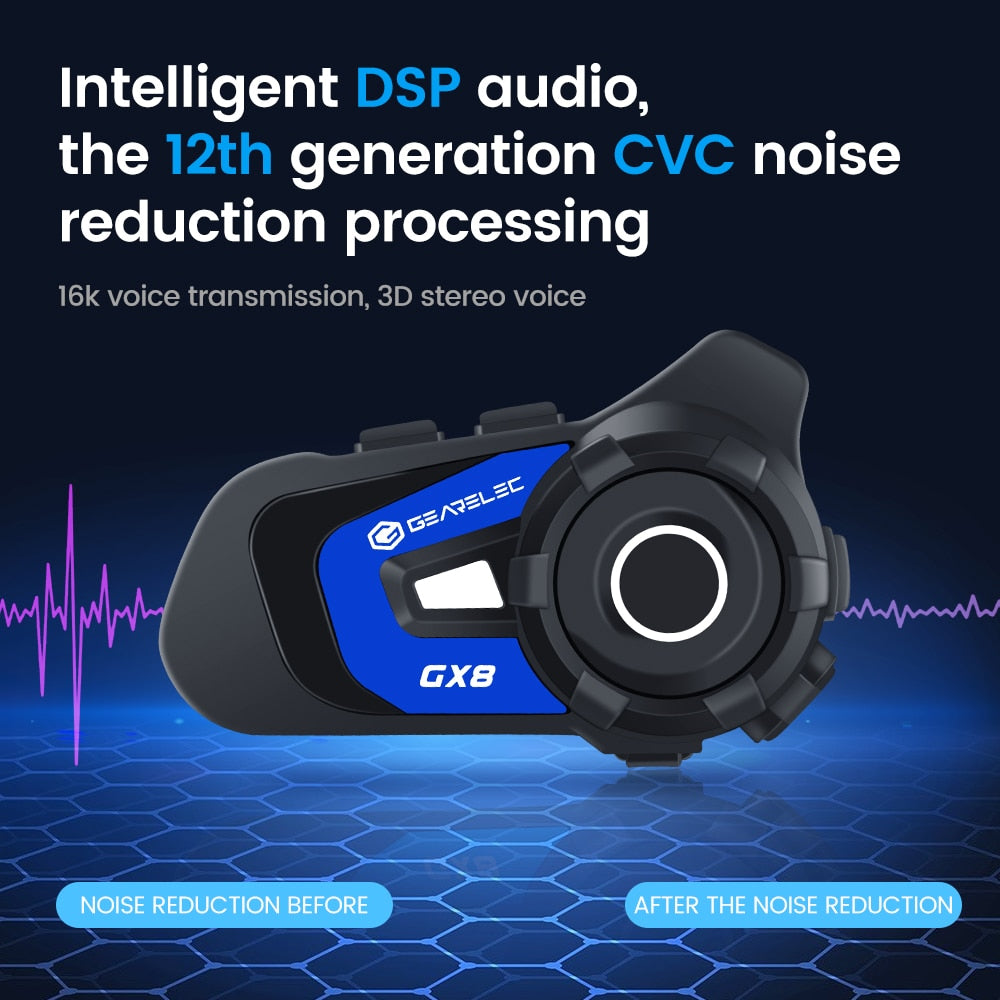 GEARELEC GX8 Bluetooth Motorcycle Intercom Helmet Headset 8 Rider Speaker Headphone/Music Sharing Interphone / FREE Shipping