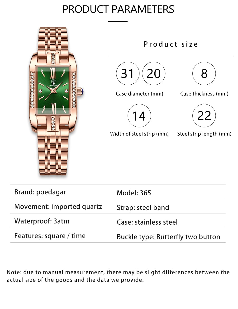 POEDAGAR Elegant Ladies Watch with 32 sparkling Diamonds-luminous/ FREE Shipping