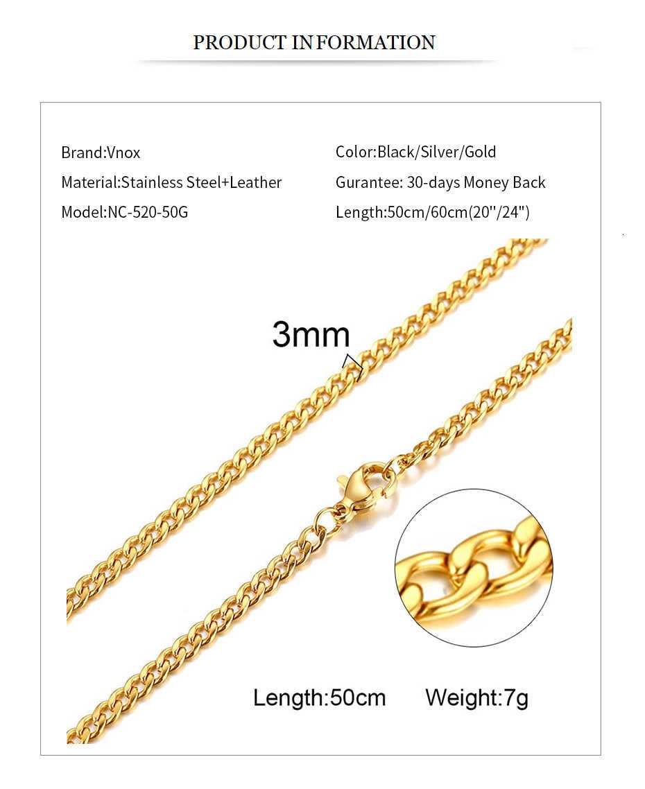 Vnox Cuban Link Chain Necklace Stainless Steel Gold or Silver / Buy 5 get 1 FREE / Enter Code RC7A4FPXGSRC /Free Shipping