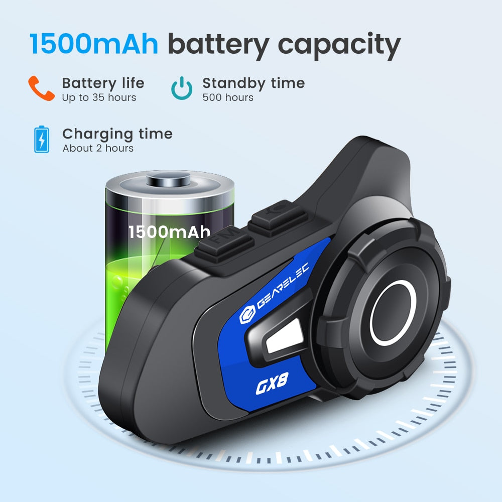 GEARELEC GX8 Bluetooth Motorcycle Intercom Helmet Headset 8 Rider Speaker Headphone/Music Sharing Interphone / FREE Shipping