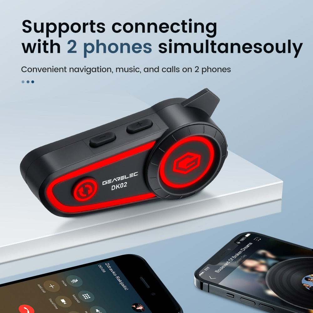 GEARELEC DK02 Motorcycle Helmet Headset Stereo Bluetooth Hands Free Call - IPX7 / Free Shipping