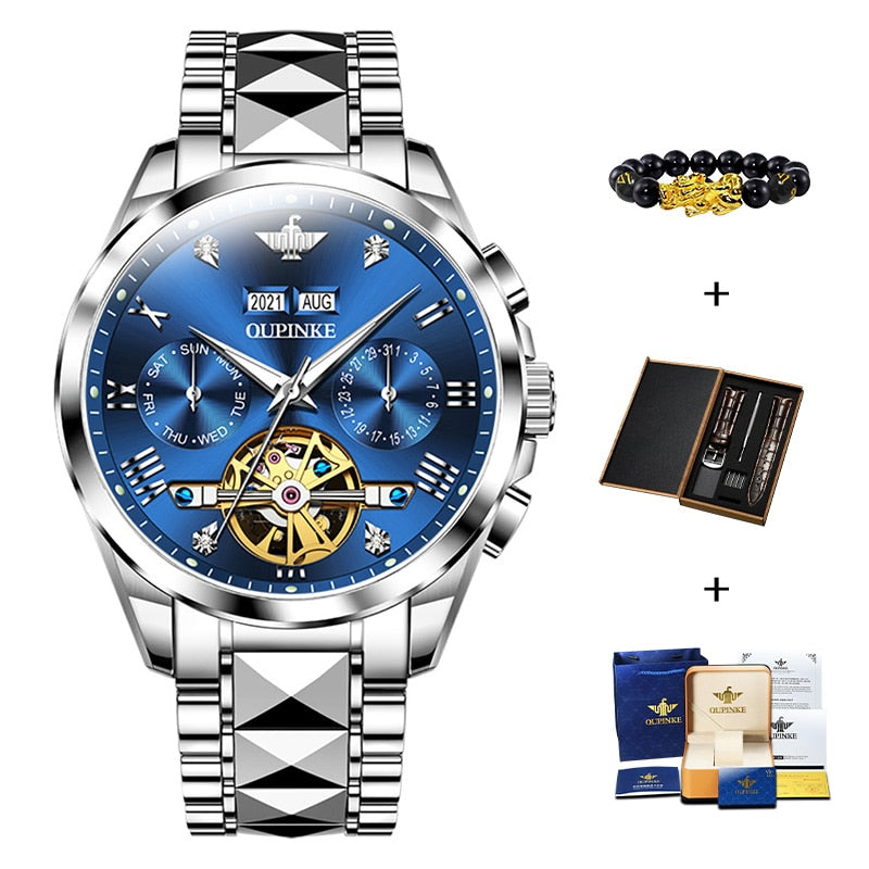 Swiss OUPINKE Top Brand  Luxury  business Men's Wrist  Watch  Stainless Steel Waterproof