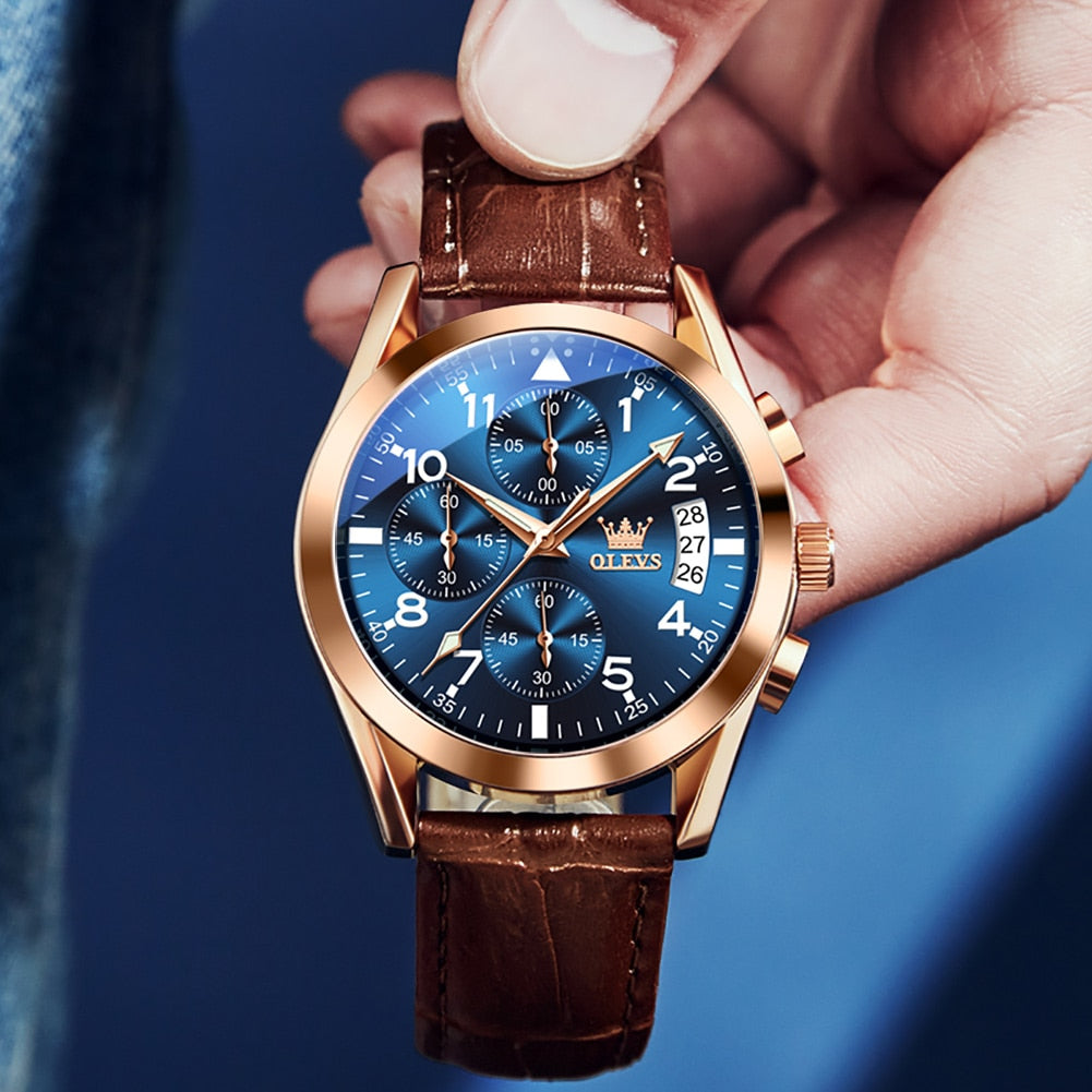 OLEVS Luxury Men's Watche,/  Waterproof /  Luminous Quartz /