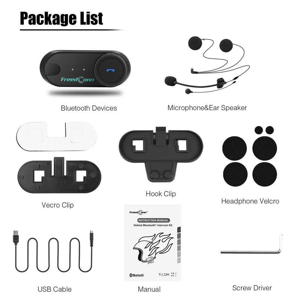 FreedConn Bluetooth Motorcycle Intercom Helmet Headset Headphone FM Music/ FREE Shipping