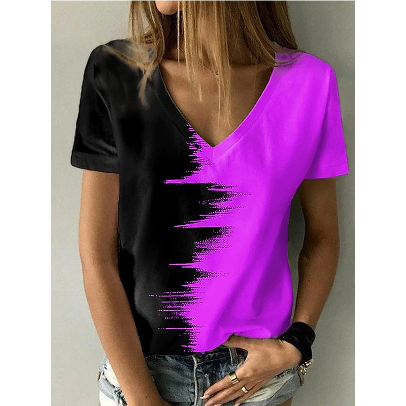Ladies  V neck   Top Summer Print Short Sleeve soft comfortable for the beach or work / FREE Shipping