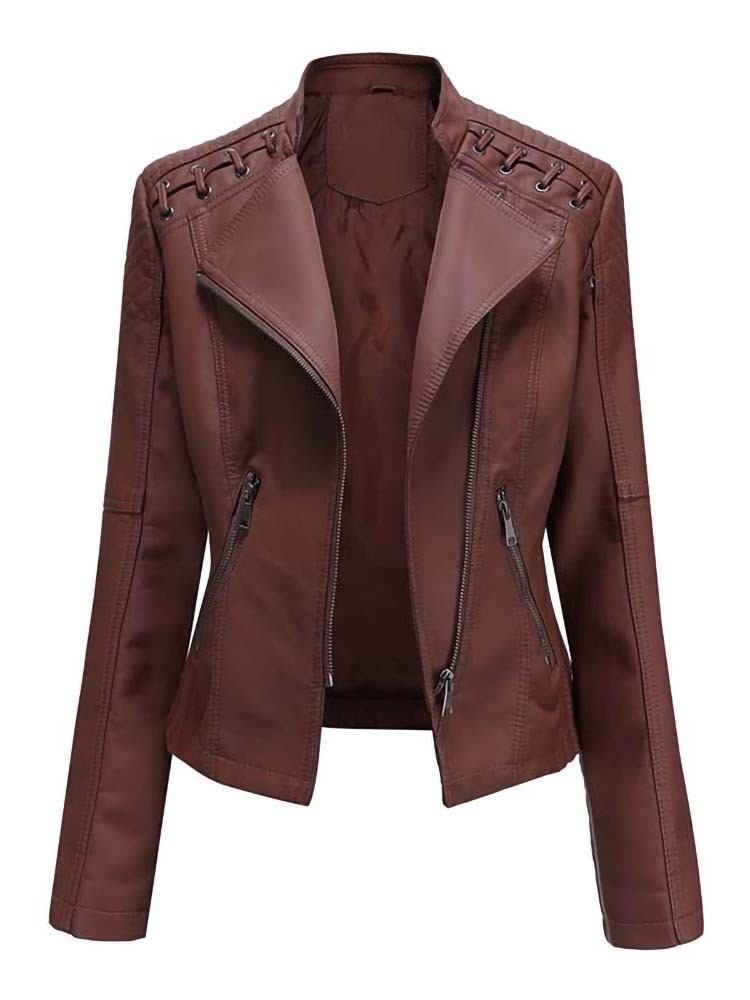 Ladies Leather Jacket , pockets , zippers with comfortable lining - TOP Seller / FREE Shipping